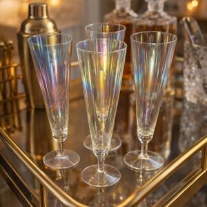 🌈 Set of 4 Iridescent Champagne Flutes